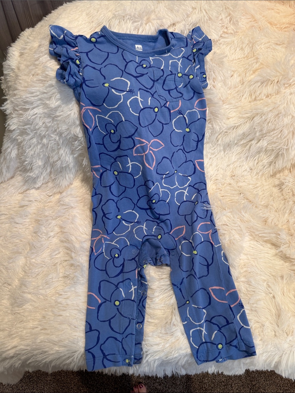 Tea Collection Blue Floral Ruffle-Sleeve One-Piece